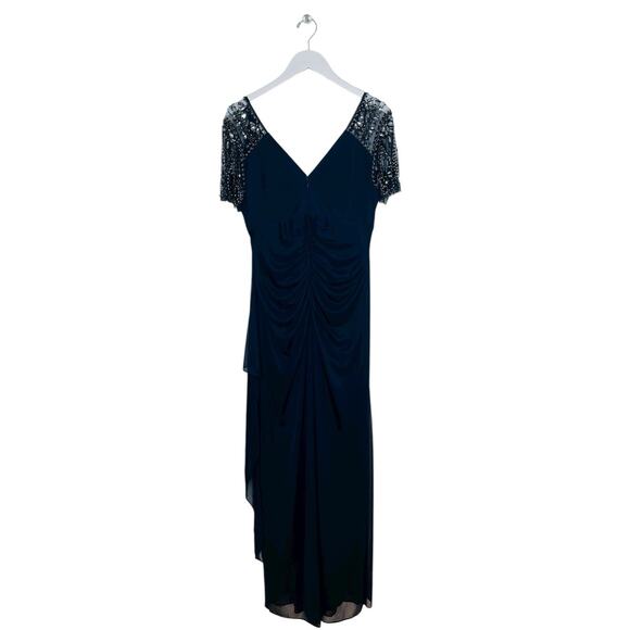 Xscape Dress Navy Blue Long Beaded Ruffle Wedding Cruise Formal Size 12 NWT - Picture 5 of 6